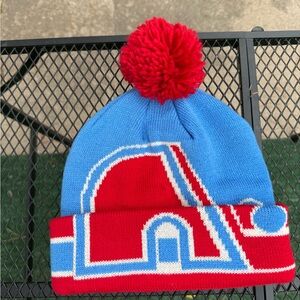 Blue and Red Pom-Pom Beanie
